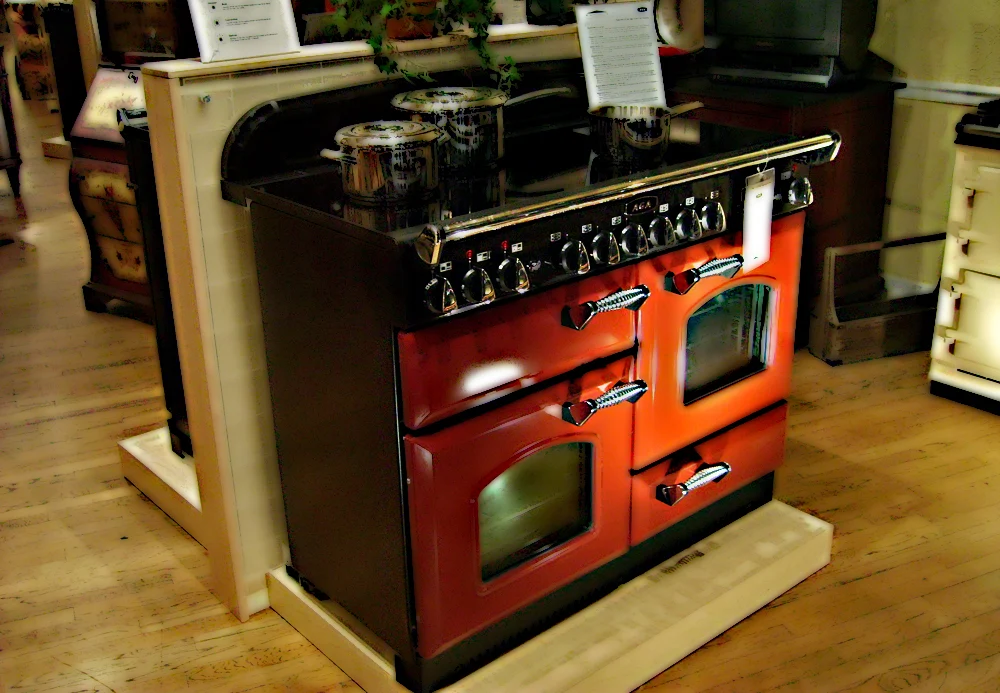 AGA cooker with cast-iron doors and covered hotplates