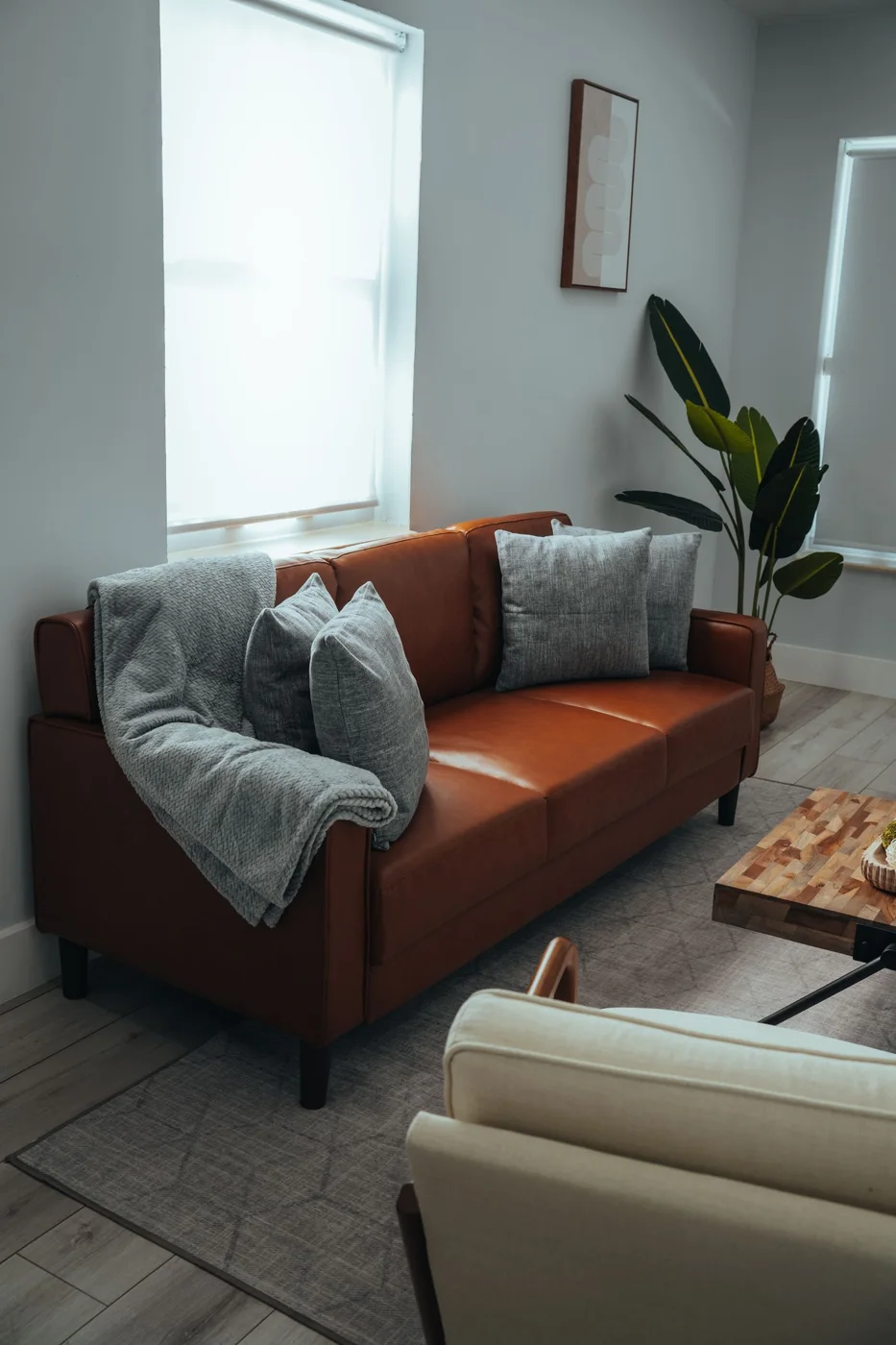Leather seating in a modern living room