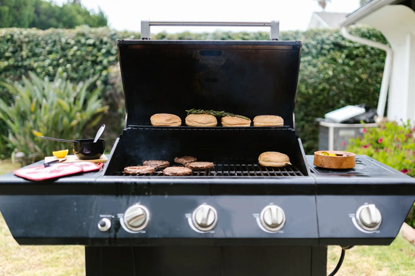 Outdoor barbecue with food on the grill